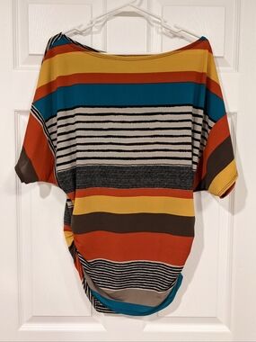 Body Central Multi-Stripe Stretchy Dolman Sleeves Batwing Top Size Medium/Large